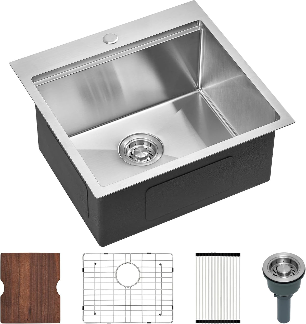 21x20x10 Inch Drop In Kitchen Sink, T304 16-Gauge Stainless Steel Single Bowl, Soundproof Brushed Finish, Includes