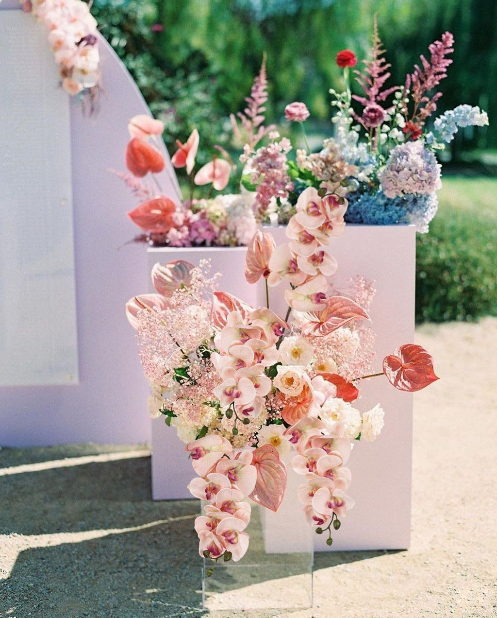 2pcs Champagne Pink Orchid Artificial, 34.3" Real Touch Fake Orchid Latex Phalaenopsis Branches Party Wedding Bridal