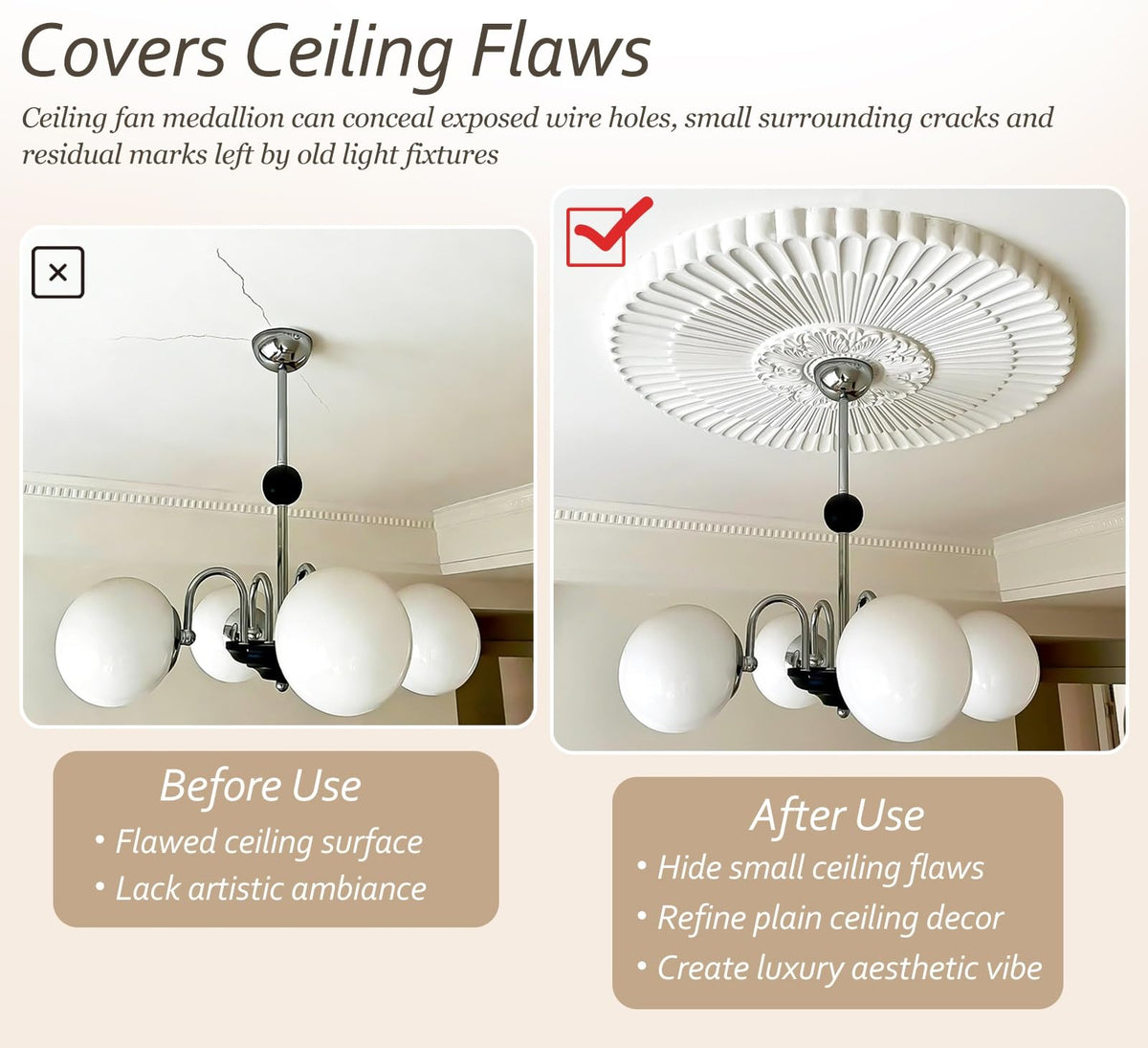 24 in French Style of Ceiling Medallions, Decorative Medallion for Light Fixture, Lightweight Easy to Install