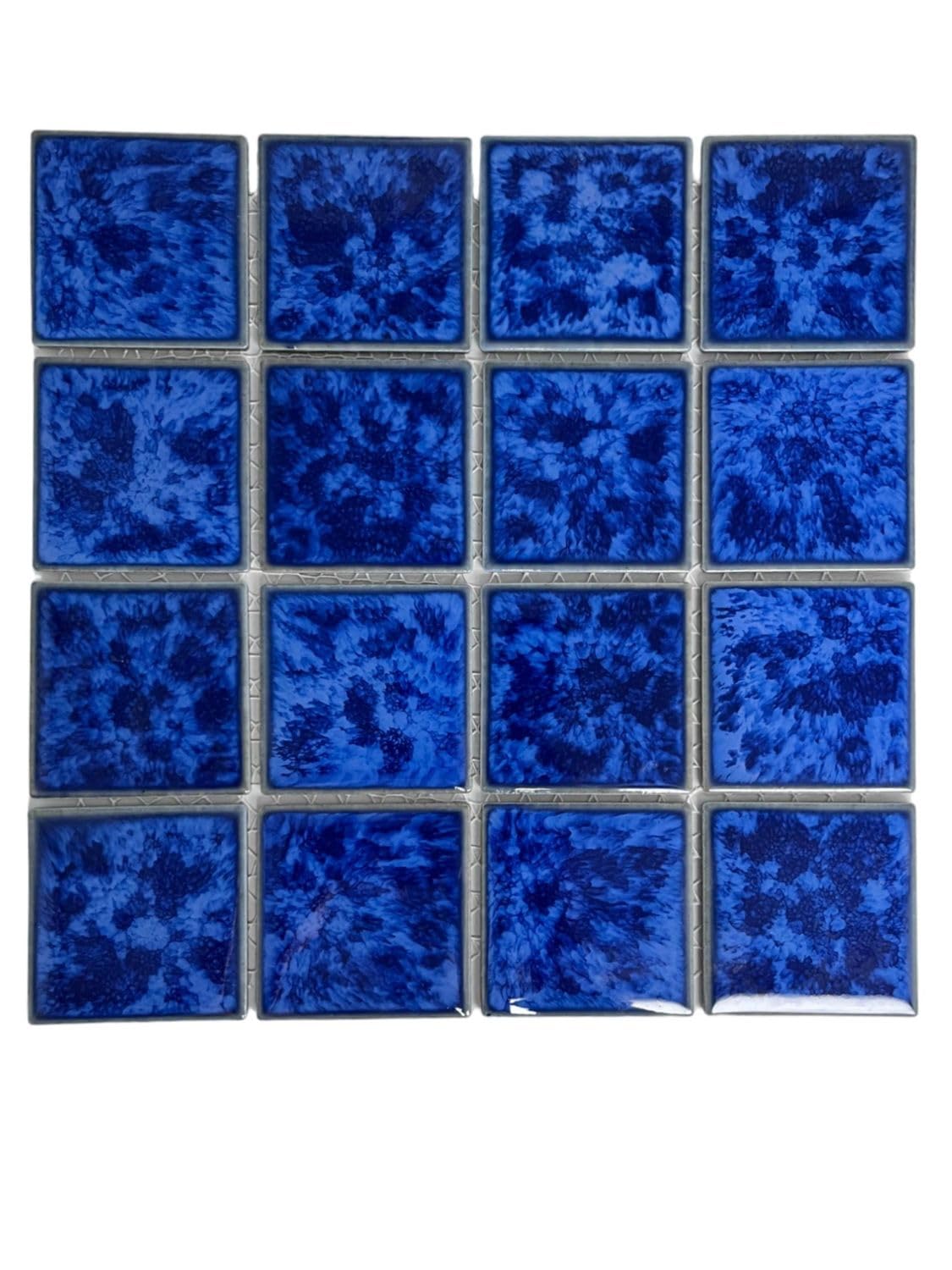 TPACFD-PL Ultramarine Blue 3x3 Porcelain Pool Mosaic Tile, Water Splash Effect, Mesh-Mounted for Swimming Pool