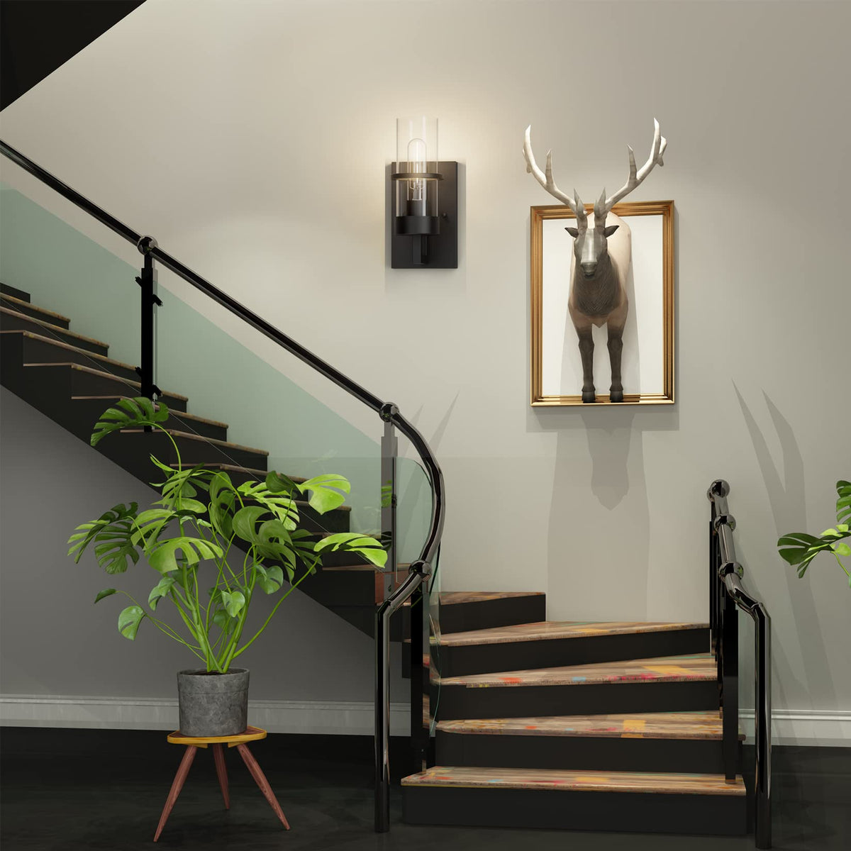 Black Wall Light Fixtures,Industrial Wall Sconces Clear Glass Wall Mount Sconce,Wall Lamp Bedroom Hallway(Bulb not