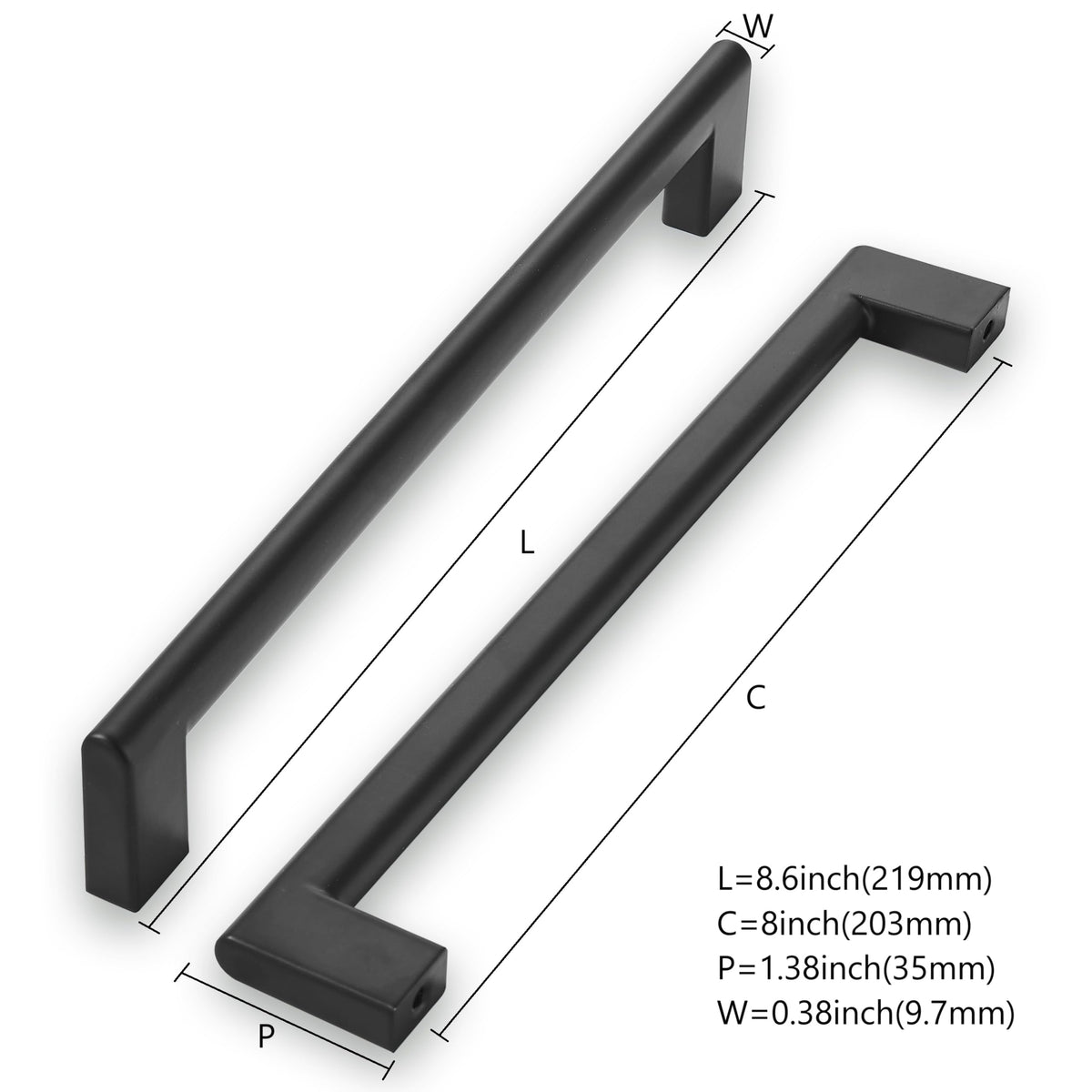 8 Inch Hole Center 10 Pack Matte Black Cabinet Pulls Heavy Duty Solid Kitchen Drawer Handle, Hardware , Drawer