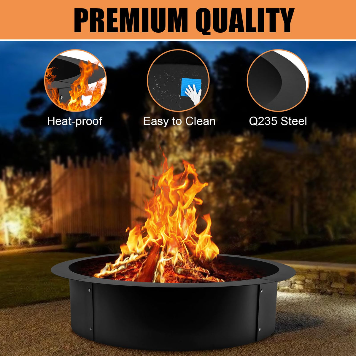 Heavy Duty Steel Fire Ring Insert - Smokeless 36-Inch Outer/30-Inch Inner Diameter Fire Pit Liner for Camping
