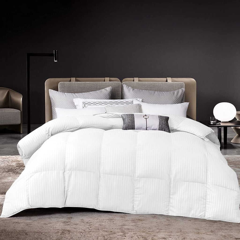 3 Piece Damask Stripe Comforter Set, 100% Egyptian Cotton Cover | 500 GSM Filling | 1000 Thread Count