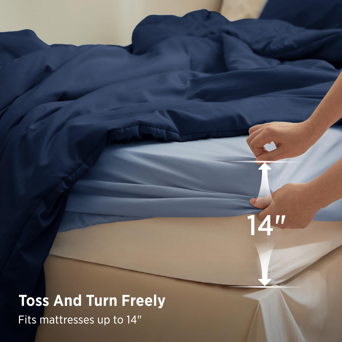 Bed Comforter Set - 5 Pieces Navy Blue Bedding Set 68"x88"