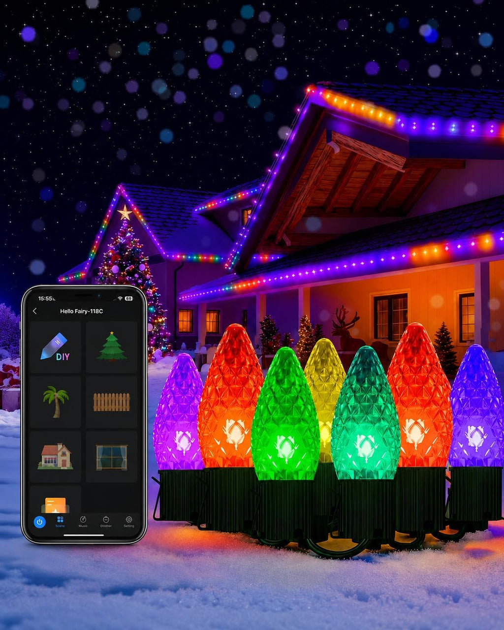 158FT 200 LED Smart C9 Christmas Lights Outdoor, RGB, App Controlled