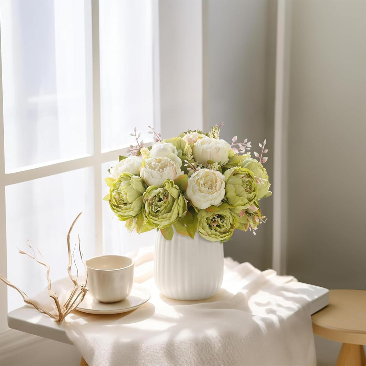 Peonies Artificial Flowers, 13 Stems Faux Peonies Real Touch 2 Pack - Set of 2