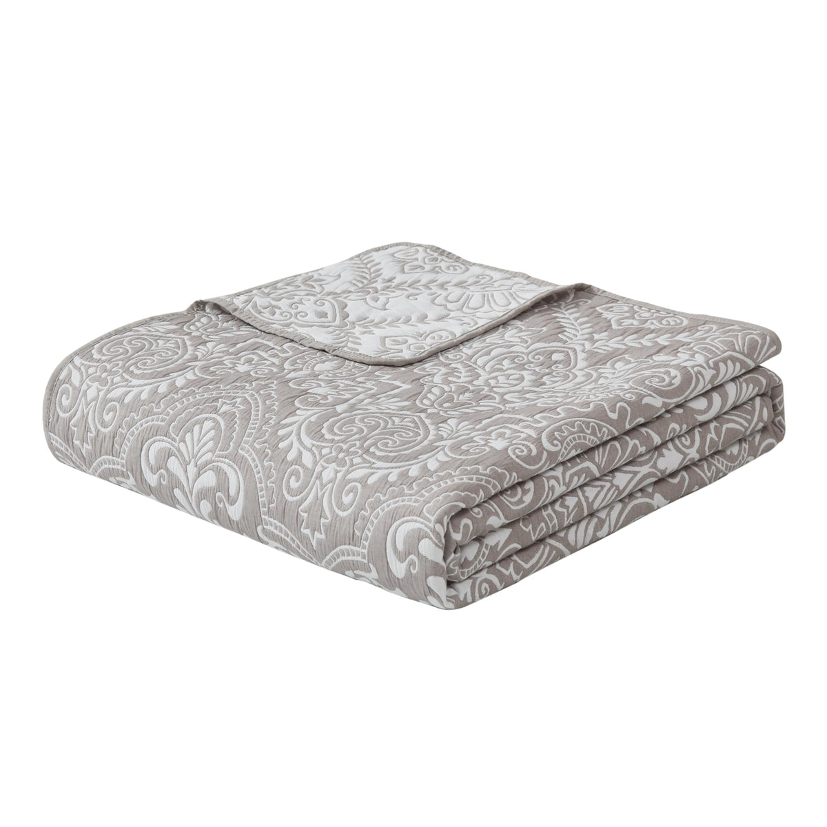 Resort Ojai Medallion Stripe Taupe 3-Piece All-Season Soft Woven Matelasse Jacquard Reversible Cotton Blend Quilt Set