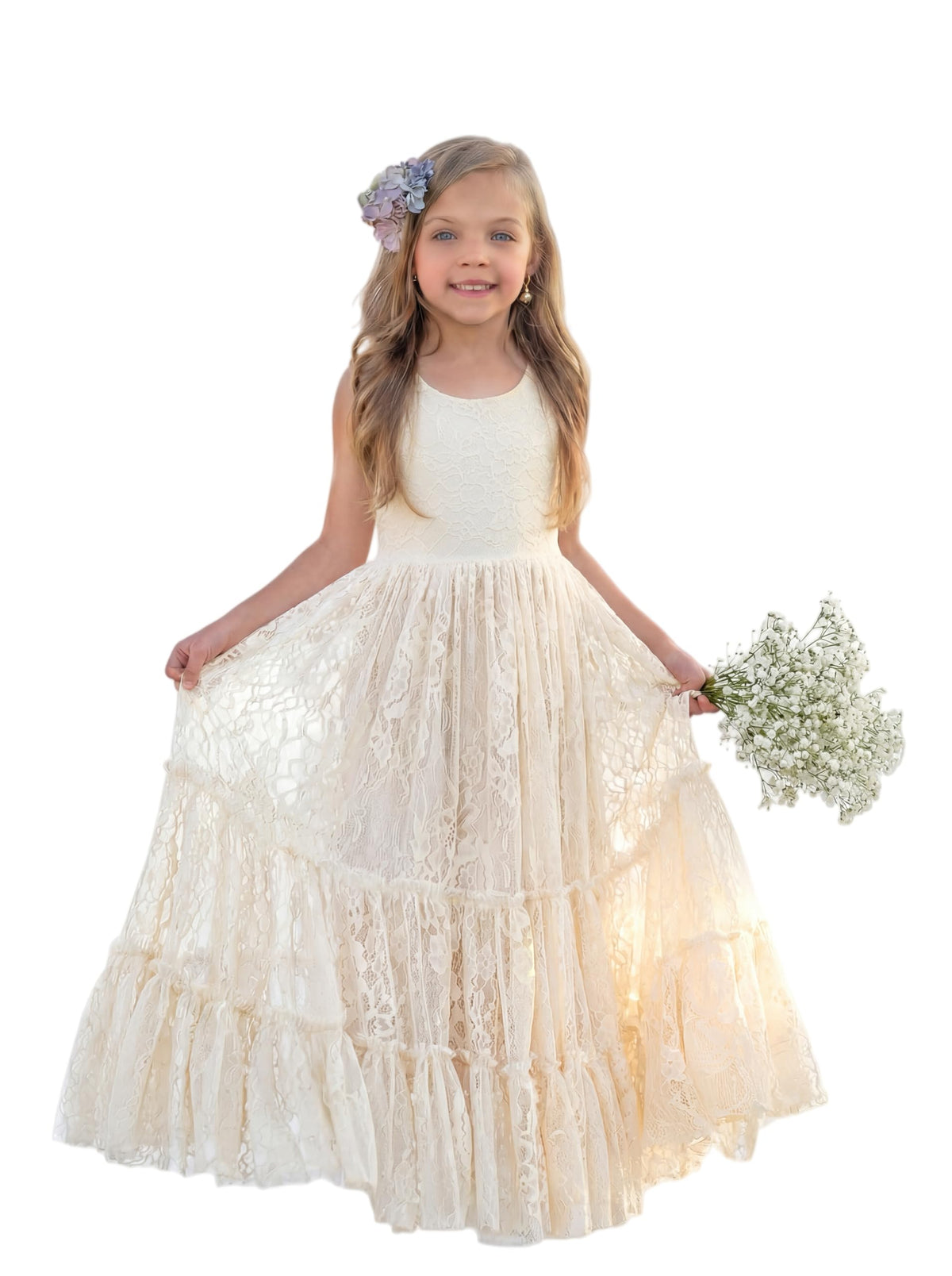 Flower Girl Dress Boho Toddler Dresses Sleeveless Ivory