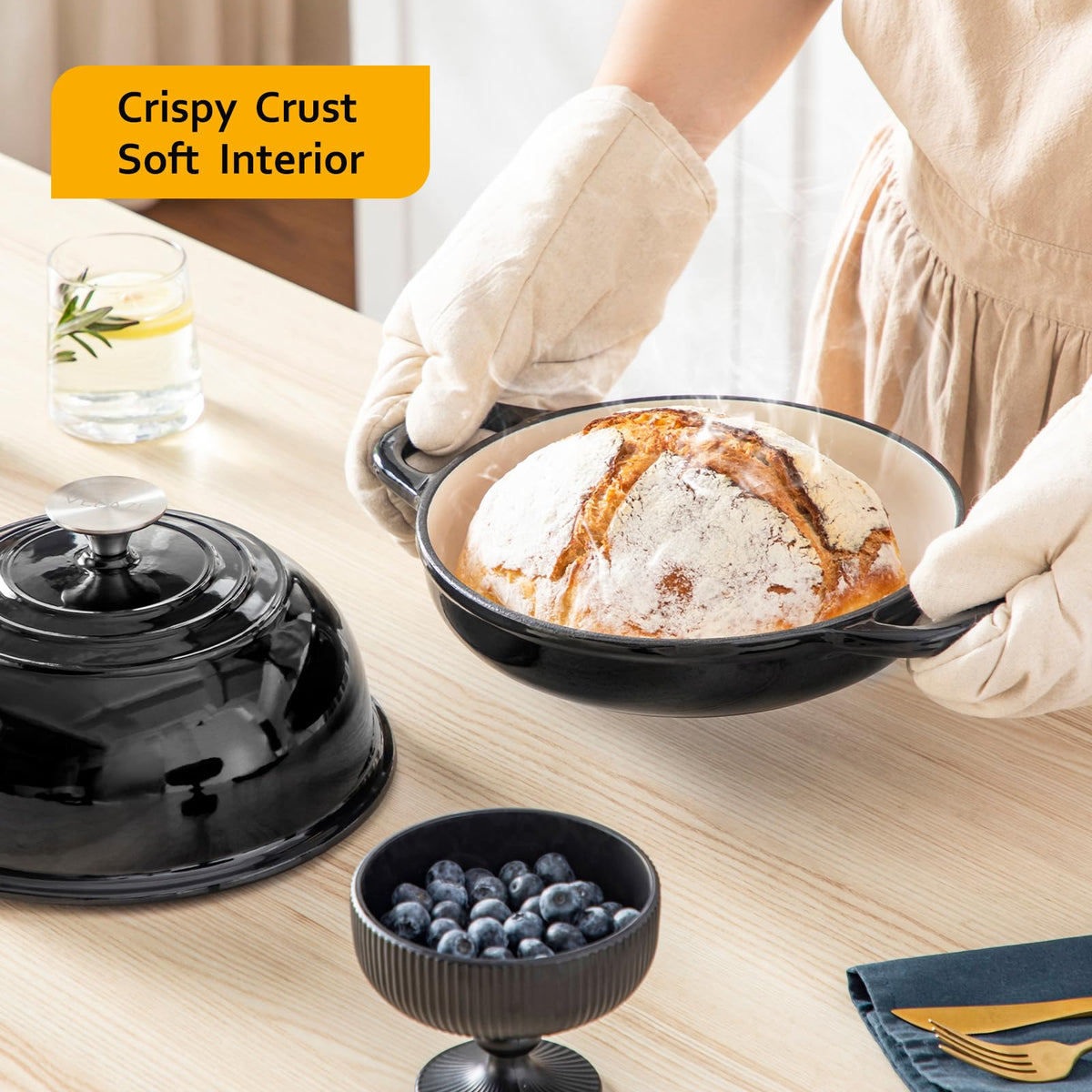 5 QT Enameled Cast Iron Dutch Oven for Bread Baking with Dome Lid