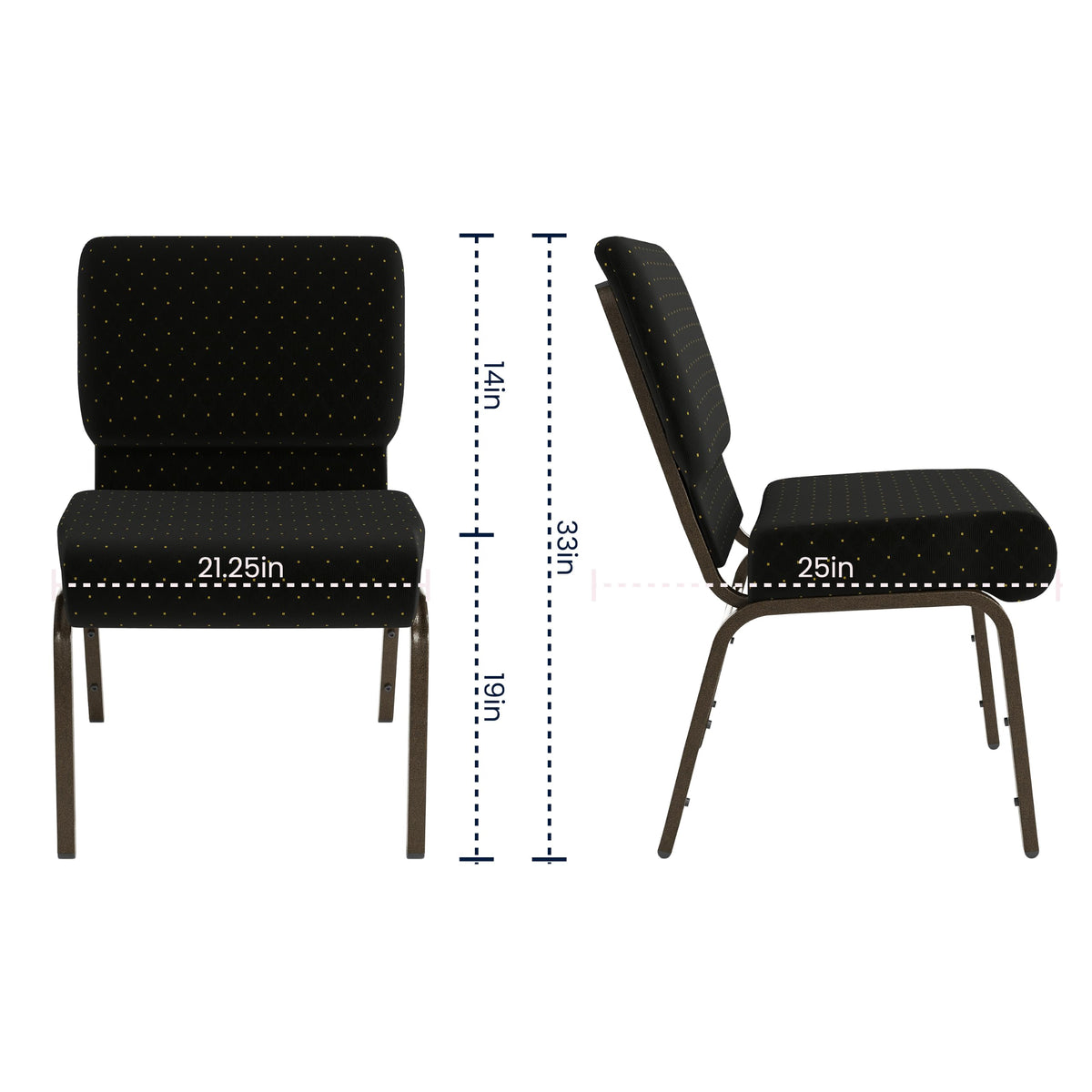 4 Pack HERCULES Series 21''W Stacking Church Chair in Black Dot Patterned Fabric - Gold Vein Frame