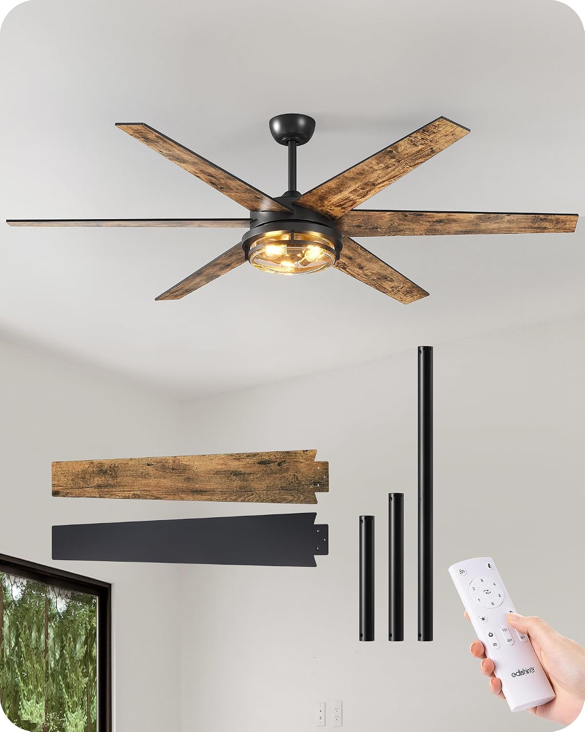 70" Wood Ceiling Fan with Light & Remote