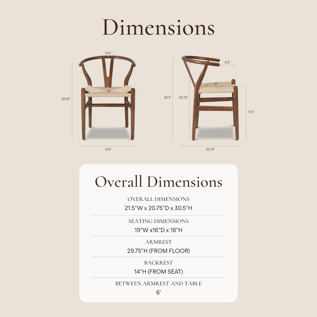 & BARK Weave Dining Chair - Mid-Century Modern Wishbone Dining Chair with Arms, Solid Wood Frame, Indoor Use - Walnut