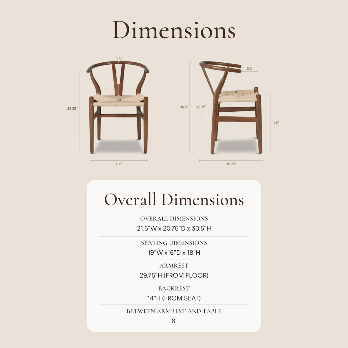 & BARK Weave Dining Chair - Mid-Century Modern Wishbone Dining Chair with Arms, Solid Wood Frame, Indoor Use - Walnut