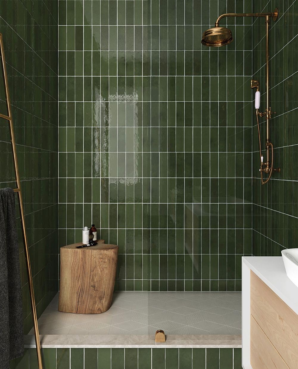 Rivian Zellige 2.5" x 8" Ceramic Wall Tile (5.38 Sq. Ft. / Case) (Green)