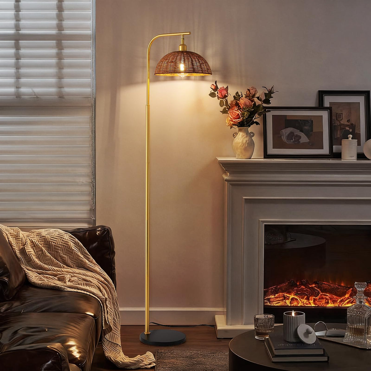 Rattan Floor Lamp 65 Inch with Smart Dimmable Bulb Boho Standing Lamp