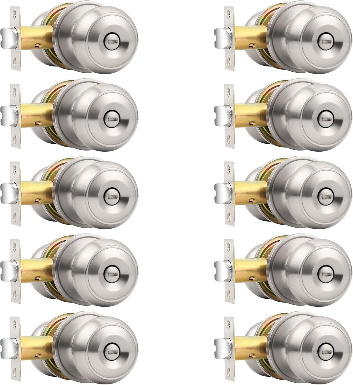 Brushed Nickel Door Knobs, Privacy Door Knob Bedroom, Interior Door Knobs with Thumb Turning Locking Button, 10 Pack