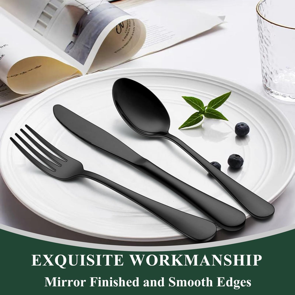 60-Piece Black Silverware Set, Stainless Steel Flatware Cutlery Set Service for 12, Tableware Eating Utensils Include