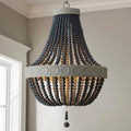 Farmhouse Wood Bead Chandelier, Vintage-Style Fixture for Dining Rooms