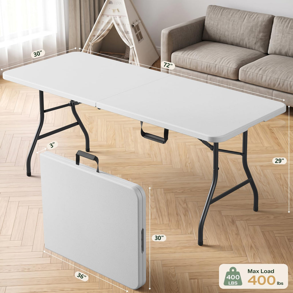 5FT Folding Table and Chairs Set for 4, Portable 5-Piece Folding Dining Set with Carry Handle, Heavy Duty Plastic