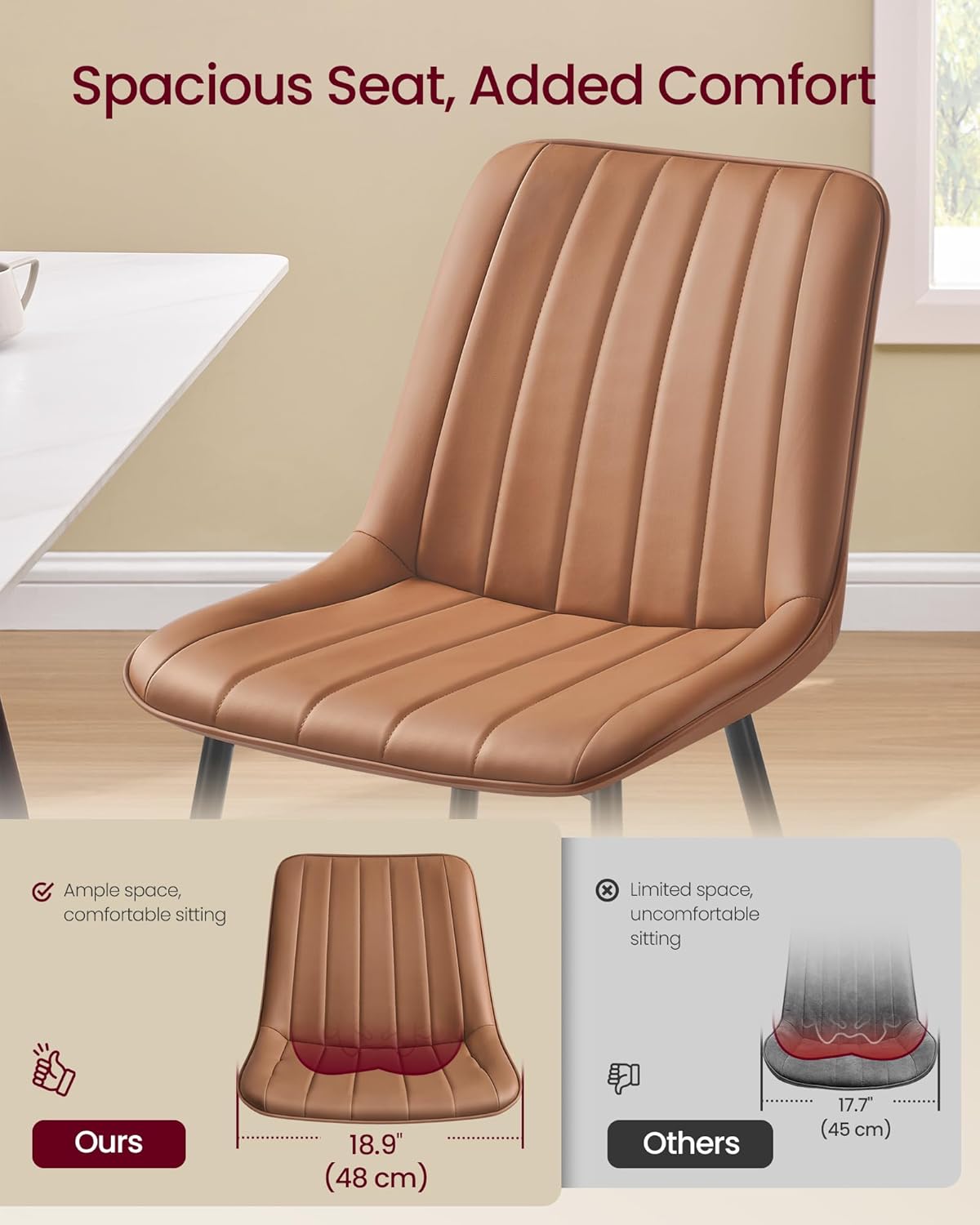 Dining Chairs Set of 4, Upholstered Kitchen Chairs, Synthetic Leather, Max. Load 264 lb, Steel Legs, Curved Backrest