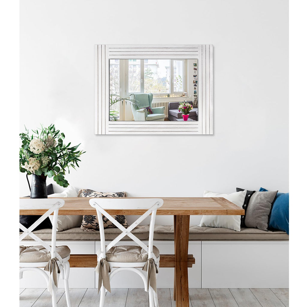 Rustic Wall Mirror - Rectangular Antique Wooden Frame - Farmhouse Bedroom & Entryway - Large White - 20" x 16"