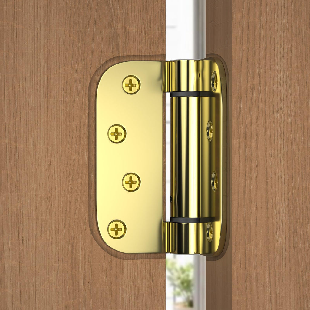 3 Pack Self Closing Door Hinges 4 Inch Brass 5/8" Radius Corners