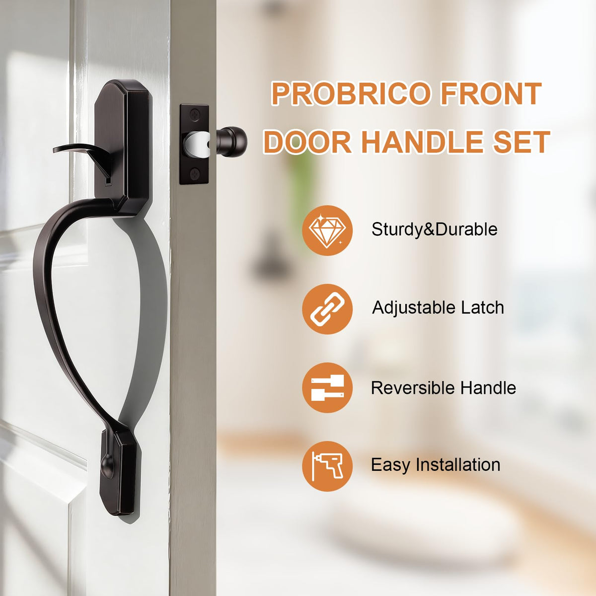Front Door Handle Set,Entry Door Handleset,No Lock Reversible Lever,Oil Rubbed Bronze Exterior Door Lock,Heavy Duty
