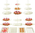 Cake Stand Set with 3 x Two-Tier and 3 x Three-Tier Cupcake Stands, Plastic Dessert Table Stand Set 3 Tired - Set of 10