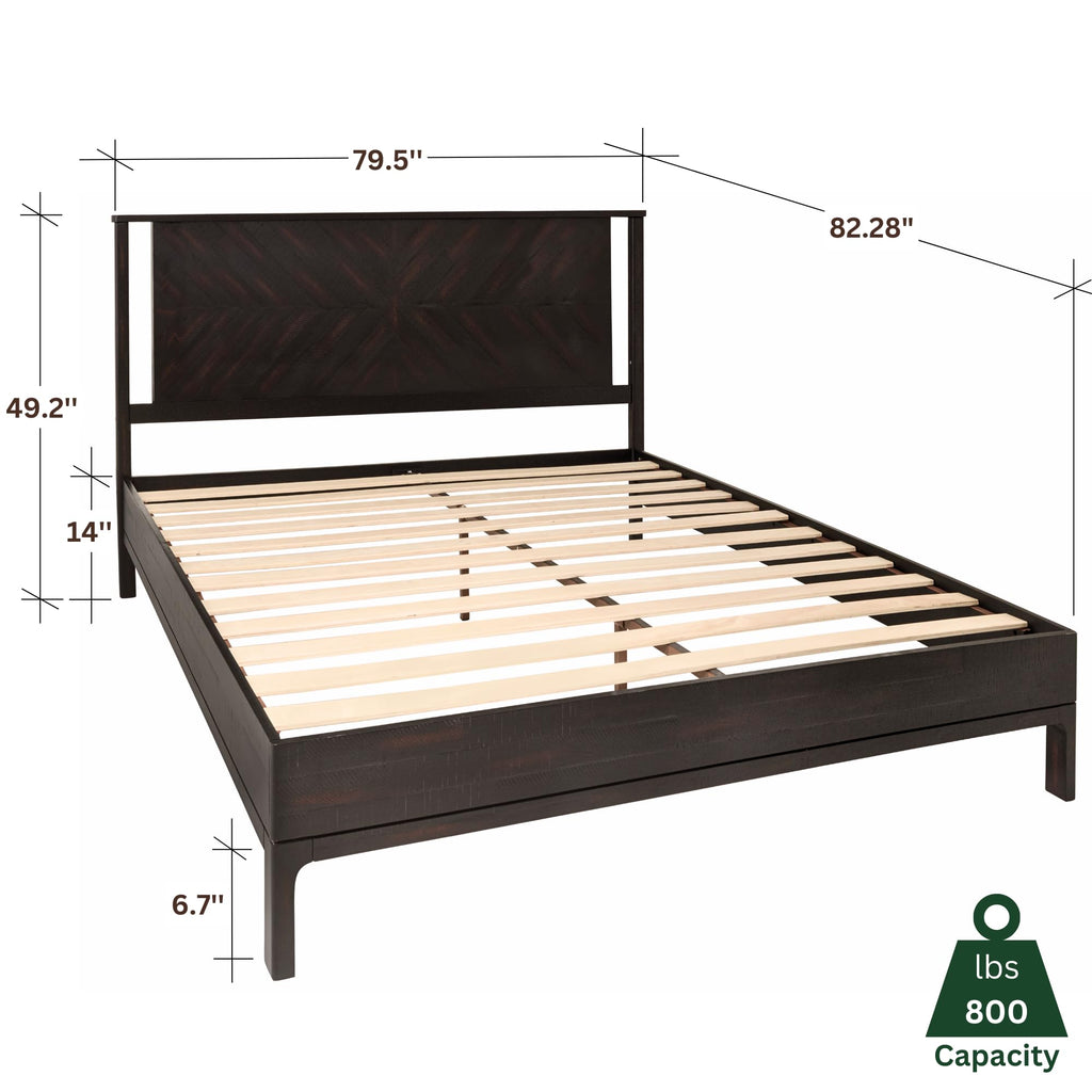 Vivian 14 Inch Deluxe Bed Frame with Headboard, Rustic & Scandinavian Style with Solid Acacia Wood, No Box Spring