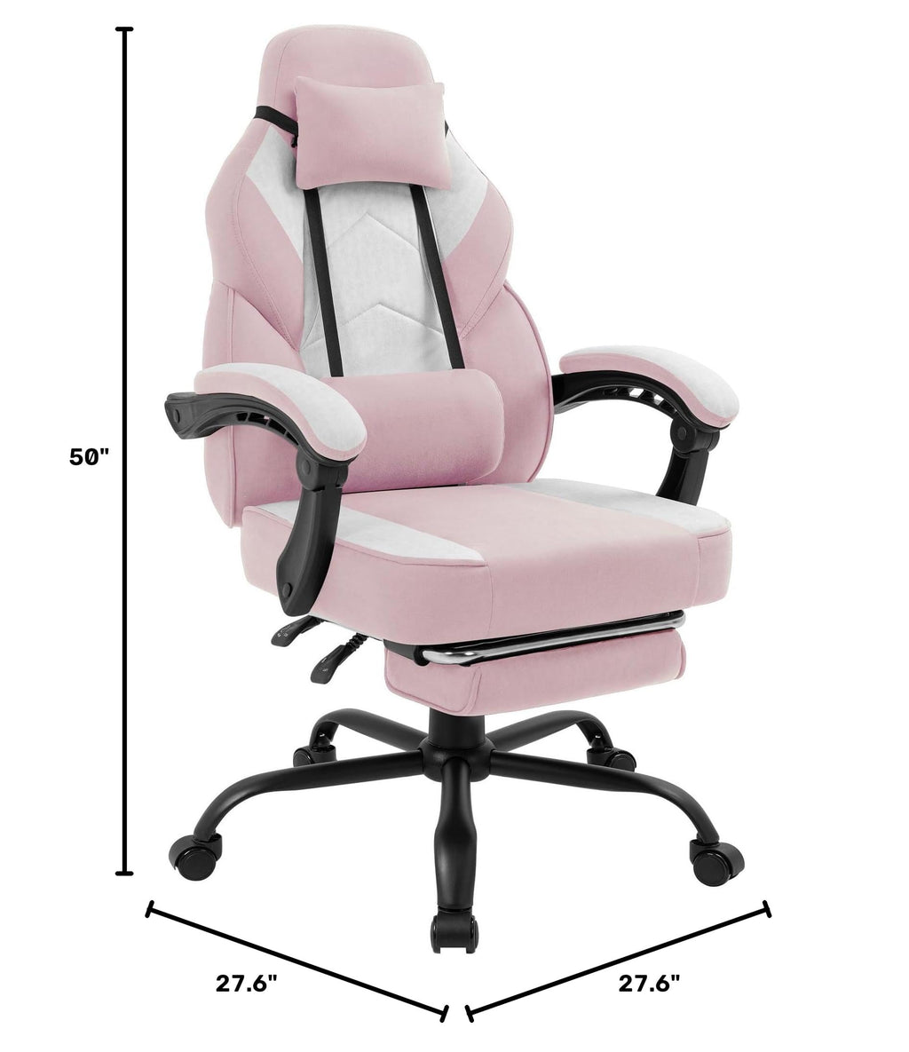 Gaming Chair for Adults with Massage Lumbar Suppor, Fabric Pink