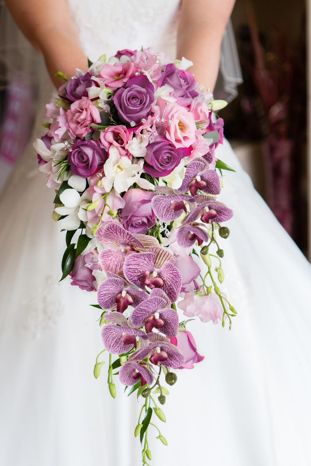 Purple Fake Orchid 34.3" Real Touch Faux Orchids Latex Artificial Phalaenopsis Branches Party Wedding Bridal Shower