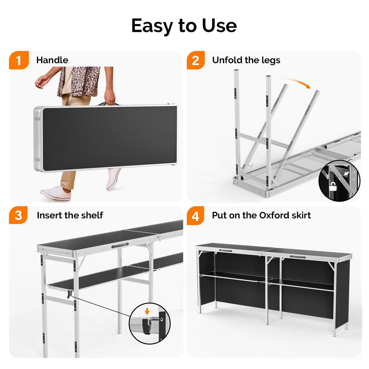 78" Portable Bar Table, 2-Tier Shelves, Mobile Bar Table for Events, Party, Camping, Picnic, Tradeshow, Indoor with
