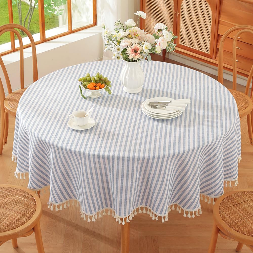 70 Inch Round Tablecloth Blue and White Circle Outdoor Table Cover