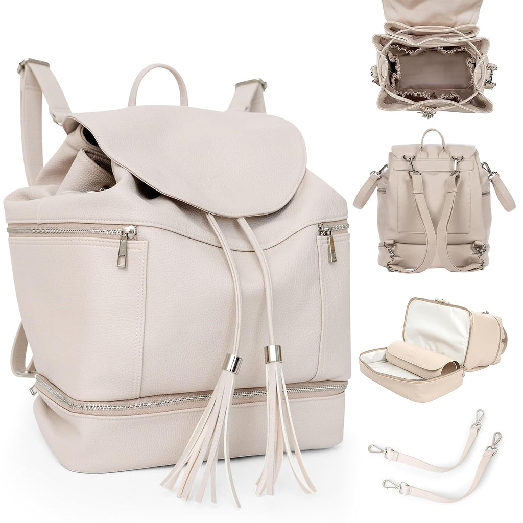 Collective Journey Pearl Vegan Leather Diaper Bag Backpack | Elegant, Multifunctional, Travel Diaper Bag