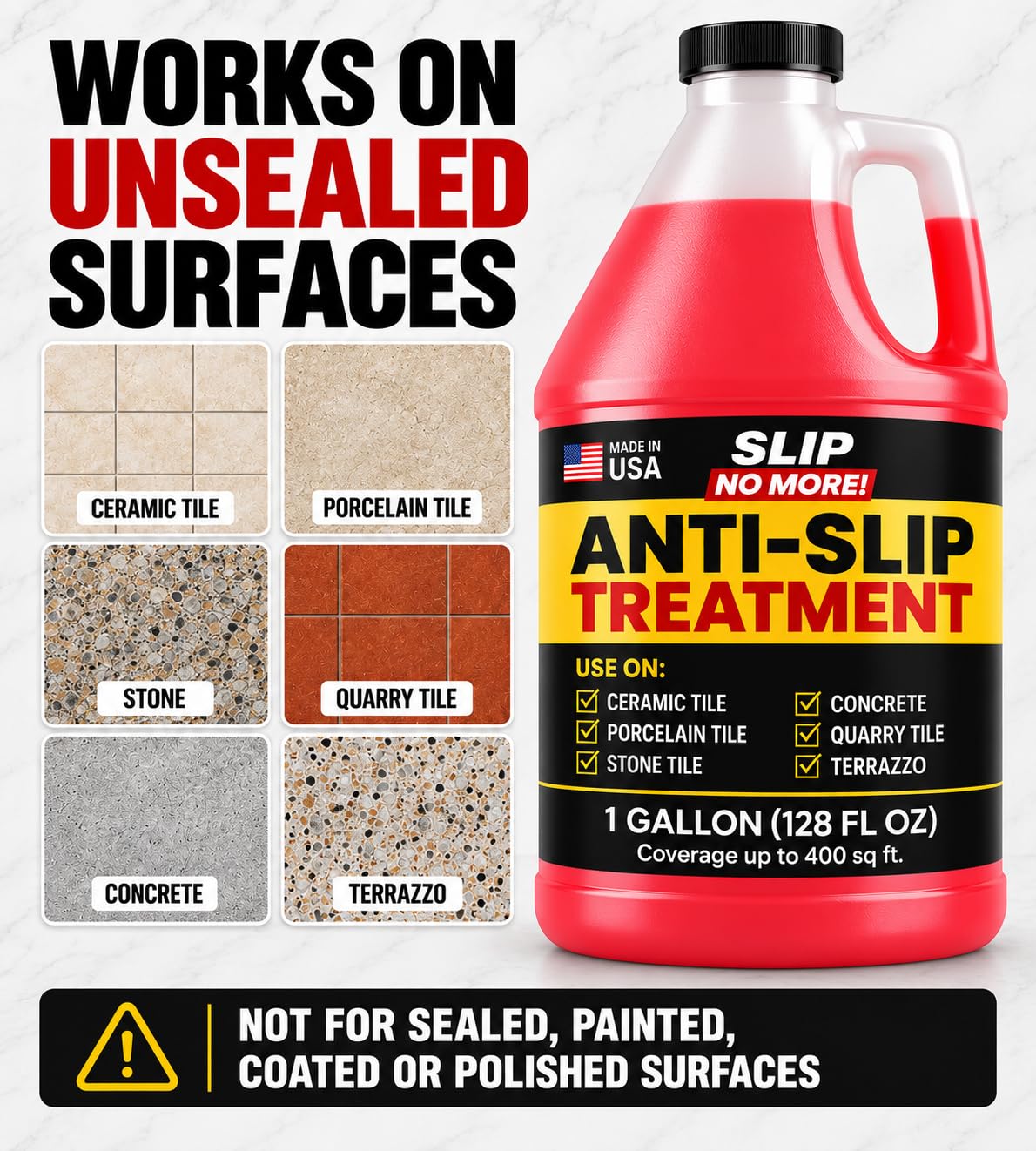 Anti Slip Tile Treatment (4 Gal) Non-Slip Floor Treatment for Grip on Stone, Porcelain & Ceramic. Indoor & Outdoor