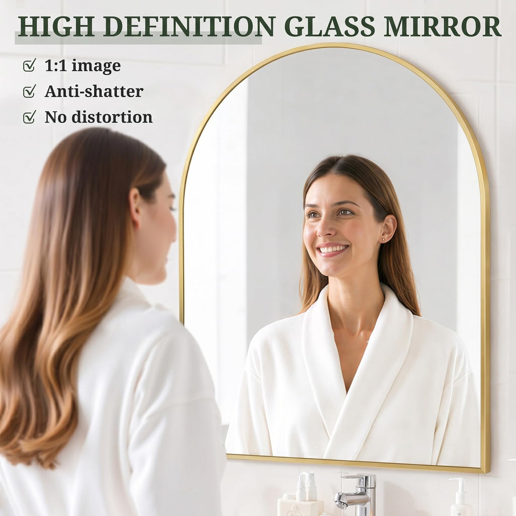 Arched Wall Mirror 40x30 Inch Gold Bathroom Vanity Mirror with Metal Frame