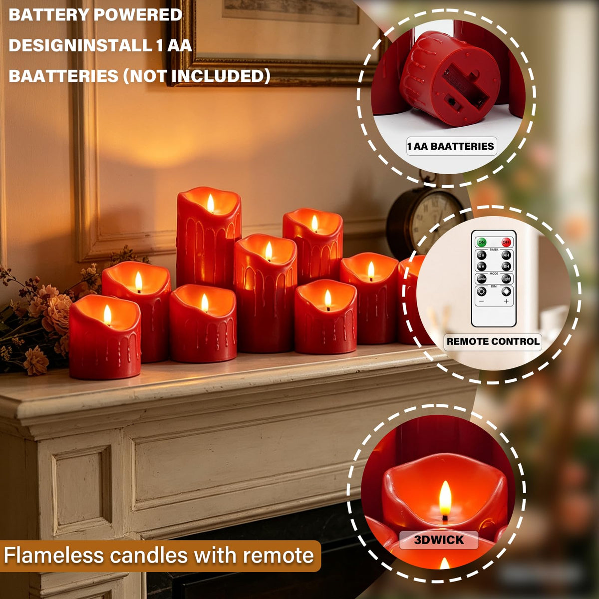 Flameless Candles with Remote, Battery Operated Flickering Flameless Candles, LED Candles with Timer 2/4/6/8H