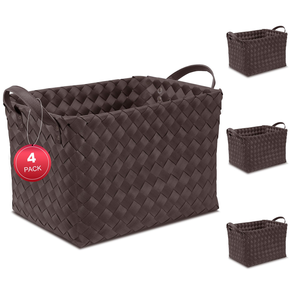 4-Pack Laundry Baskets,Wicker Storage Baskets for Shelves,Coffee