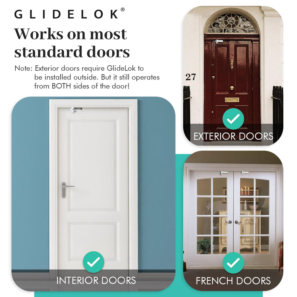 4 Pack - Child Safety Door Top Lock | Access Lock from Either Side of The Door | for Interior & Exterior Doors