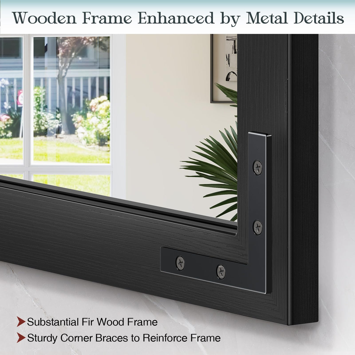 Farmhouse Mirror 40x30 Inch, Black Rustic Bathroom Mirror Vanity, Wood Framed Rectangular Wall Decorative Mirrors
