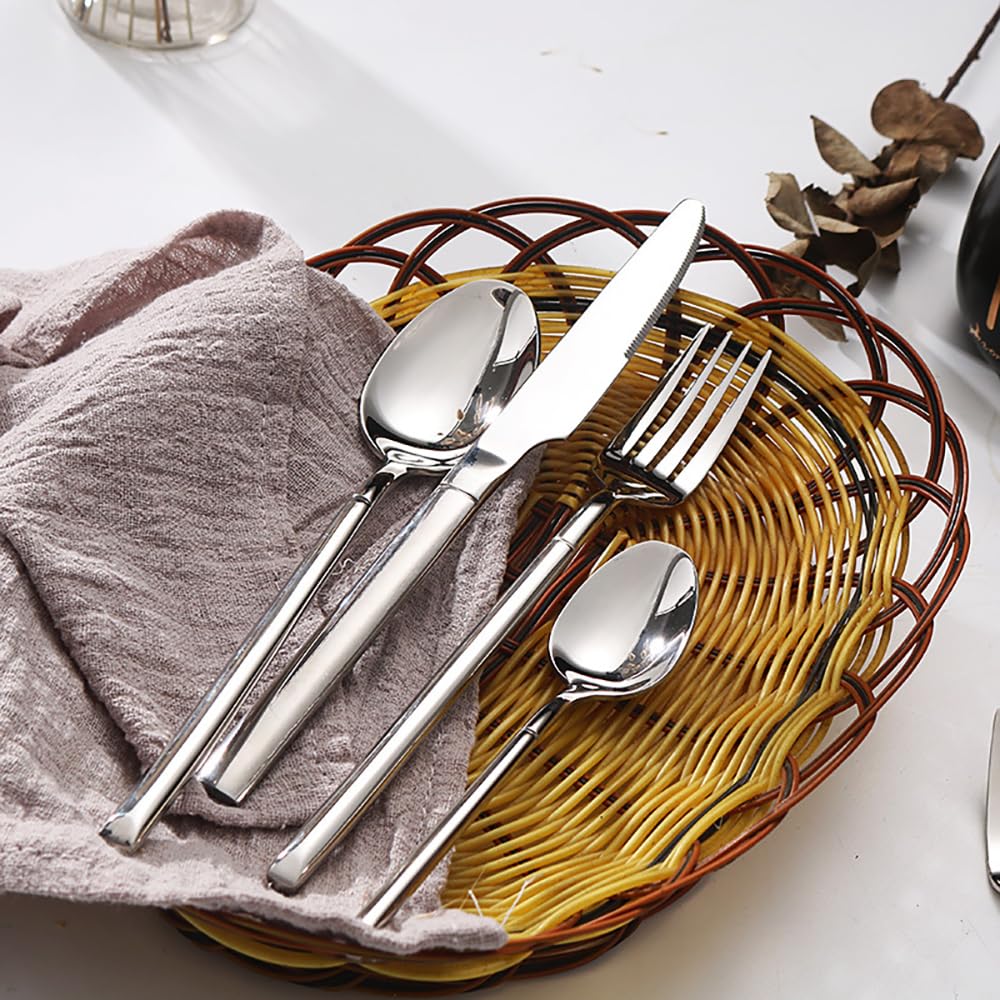 Silverware Set for 4 Modern 16 Piece 18/10 Stainless Steel Square Flatware Set Nice Weight Mirror Polished Kitchen
