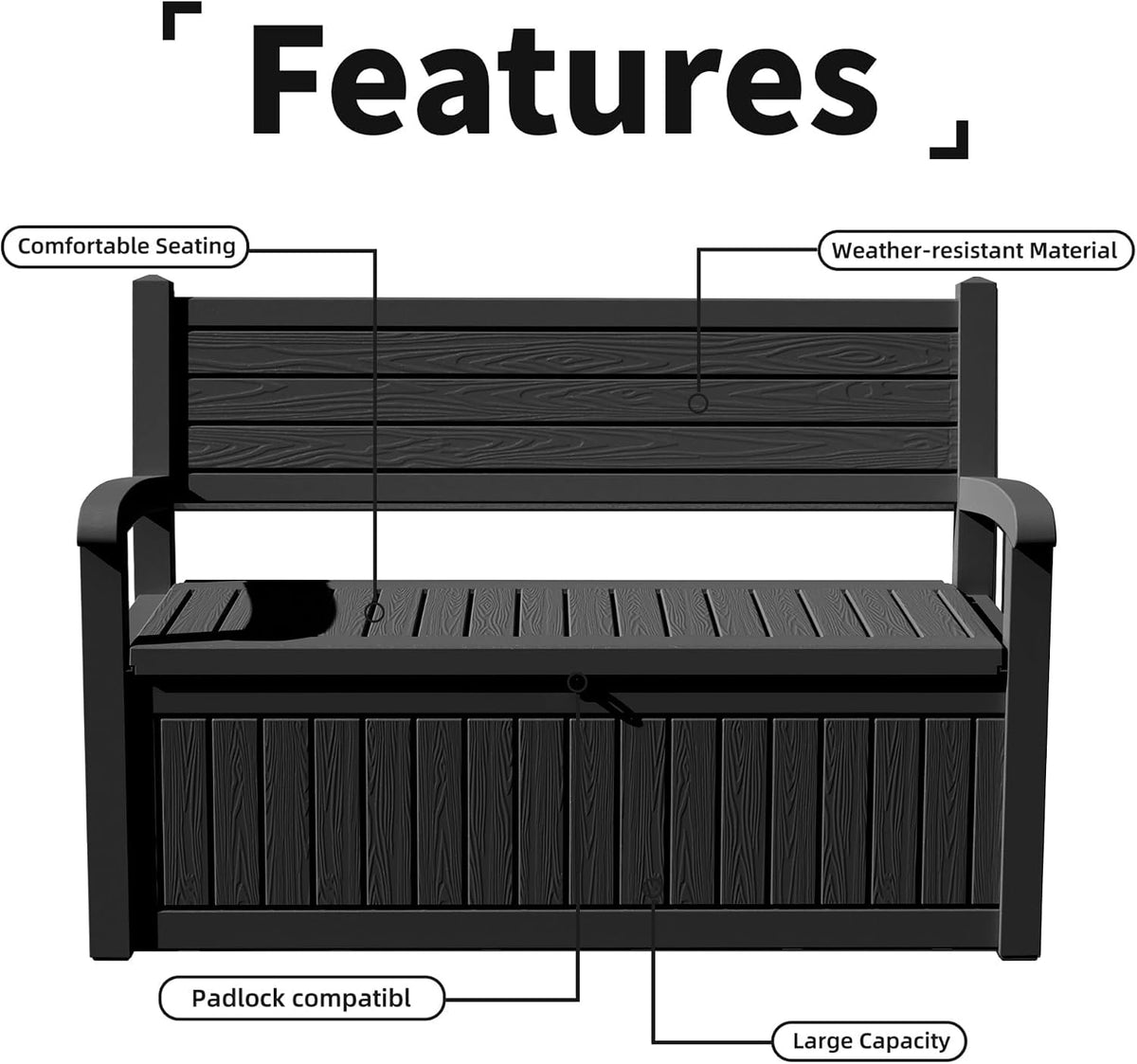 75 Gallon Storage Bench Deck Box Outdoor Indoor,Lockable Durable All-Weather Seating with Hidden Storage,Deck Storage