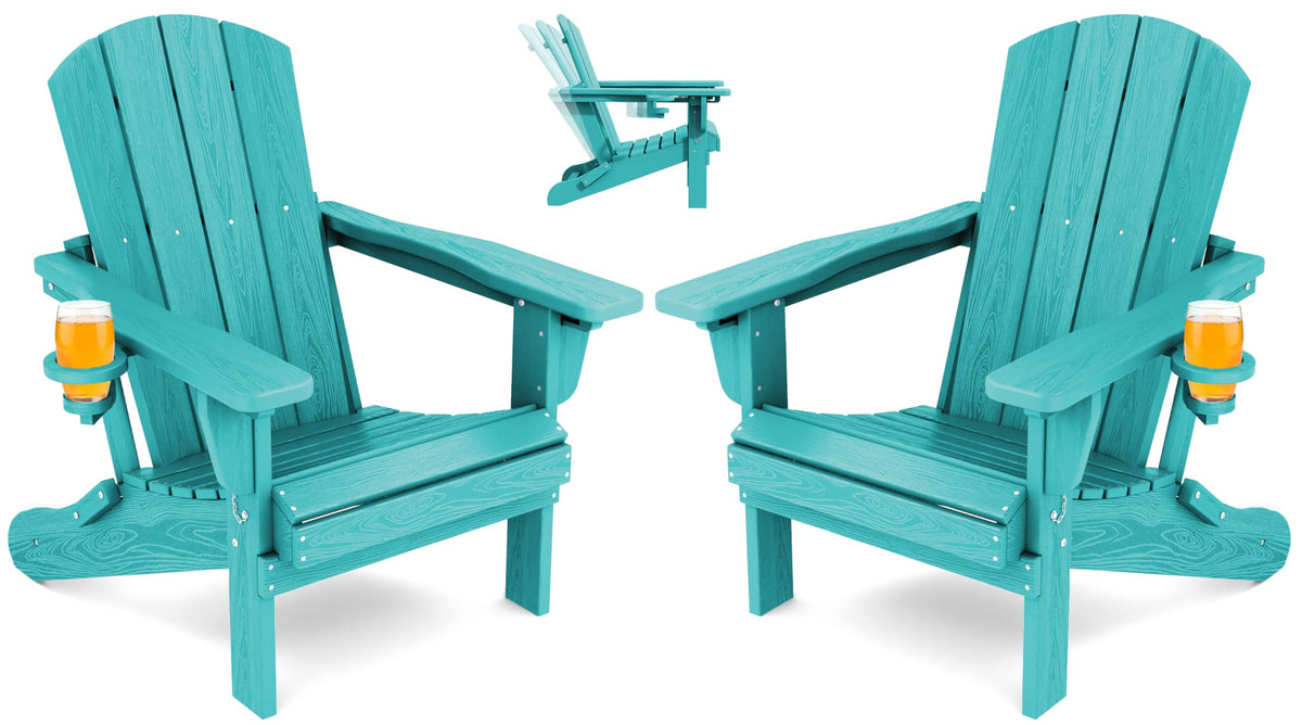 Folding Adjustable Adirondack Chairs Set of 2, Cup Holder, Aruba