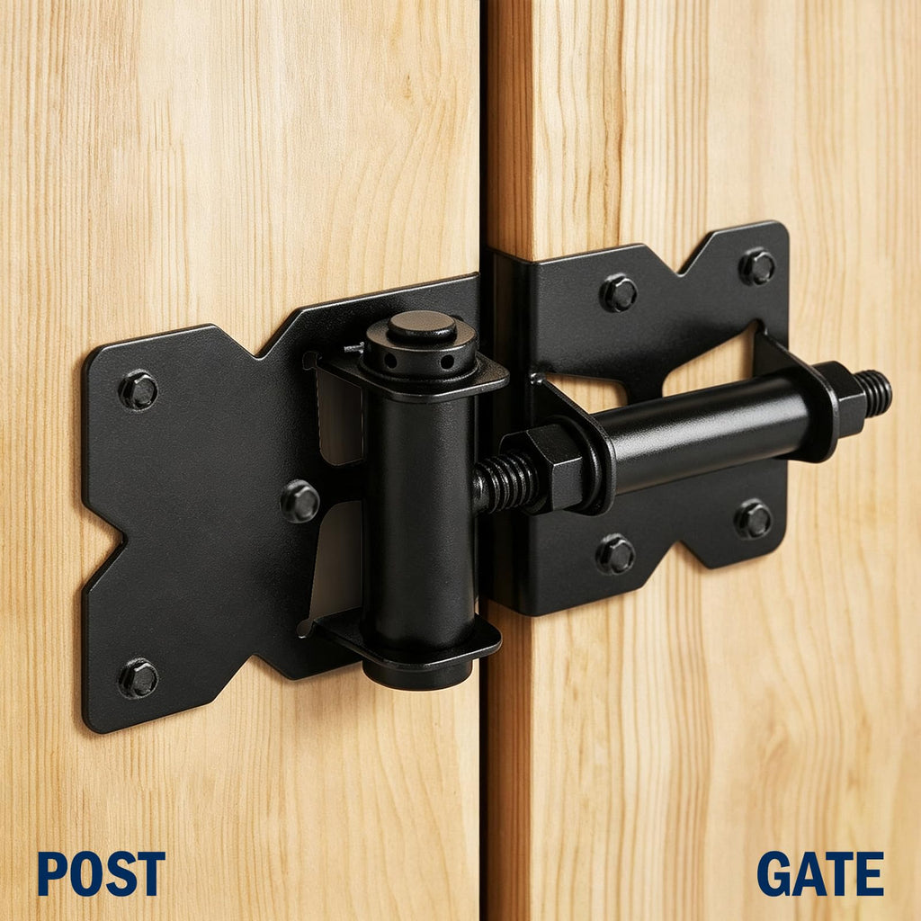 Adjustable Self-Closing Gate Hinges, Heavy Duty Vinyl Wood Fence Gate Hinges, Self Close Gate Hardware Kit for Wooden