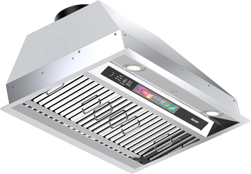 36 Inch Stainless Steel Range Hood Insert 900 CFM 4 Speed Voice, Gesture & Touch Control Convertible Ducted/Ductless Delay Shutdown, Memory Function