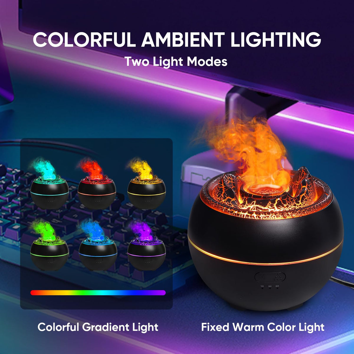 Essential Oil Diffuser, Volcano Fire Flame Aromatherapy Diffuser, 360ml Ultrasonic Cool Mist Humidifier, Scent Aroma