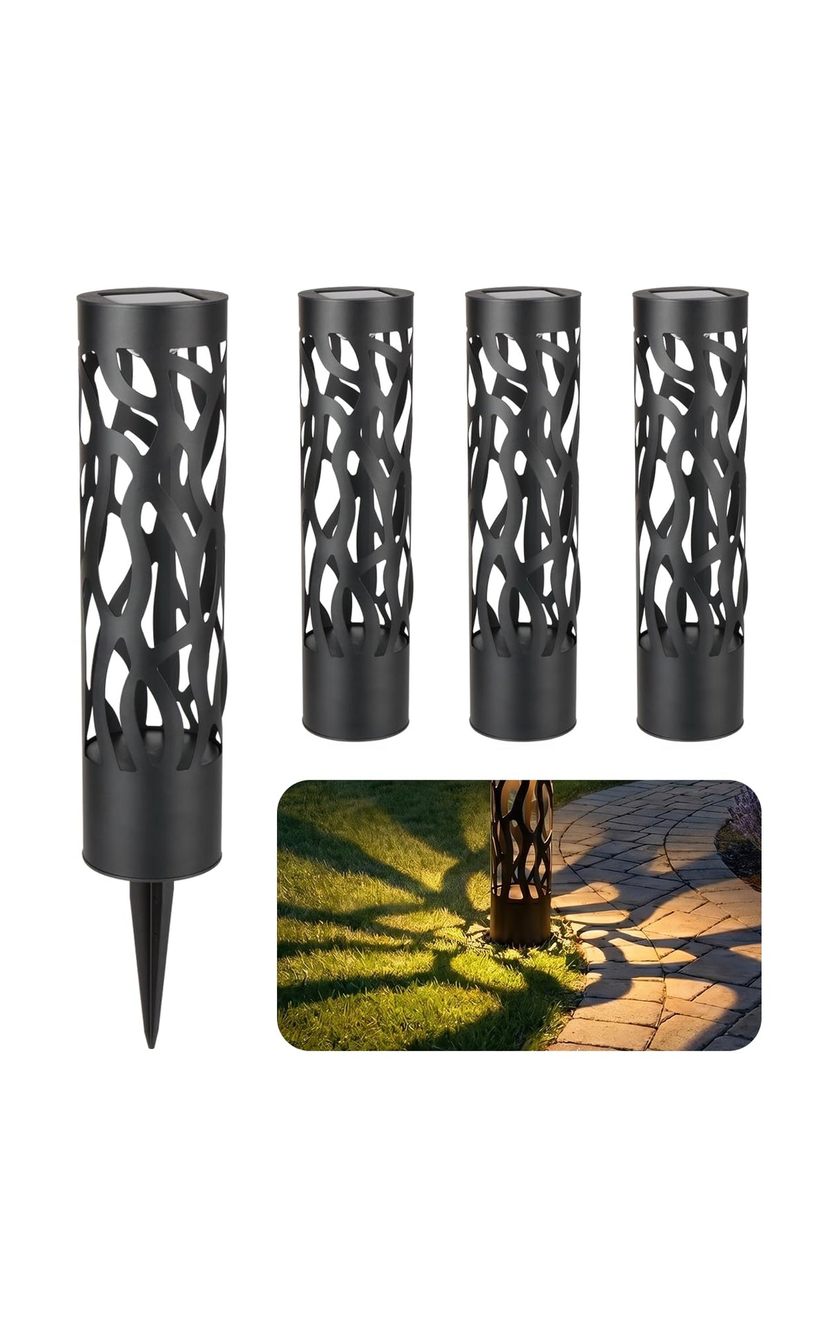 Secure Solar Bollard Pathway Lights, 4-Pack, Black, 4"x16"