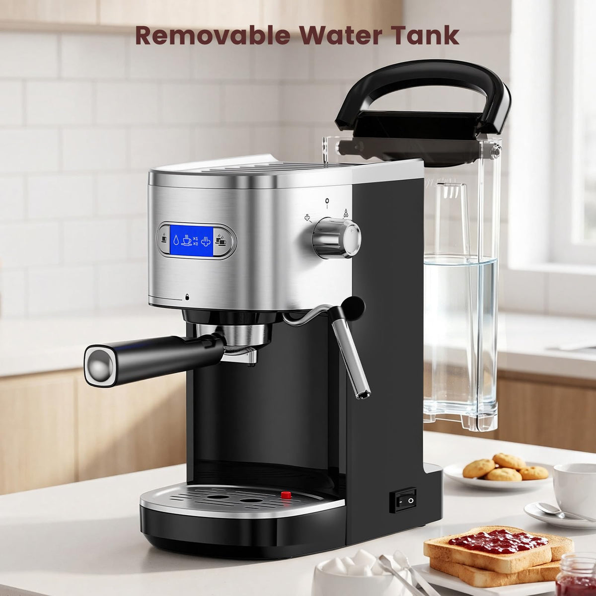 20 Bar Espresso Maker, Semi-Auto Steam Frother, 1.2L, Black