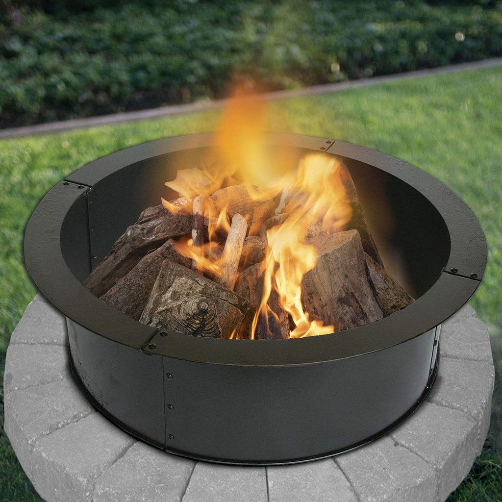28" Round Heavy-Duty Steel Fire Ring, Portable Compact Outdoor Fire Ring, Black